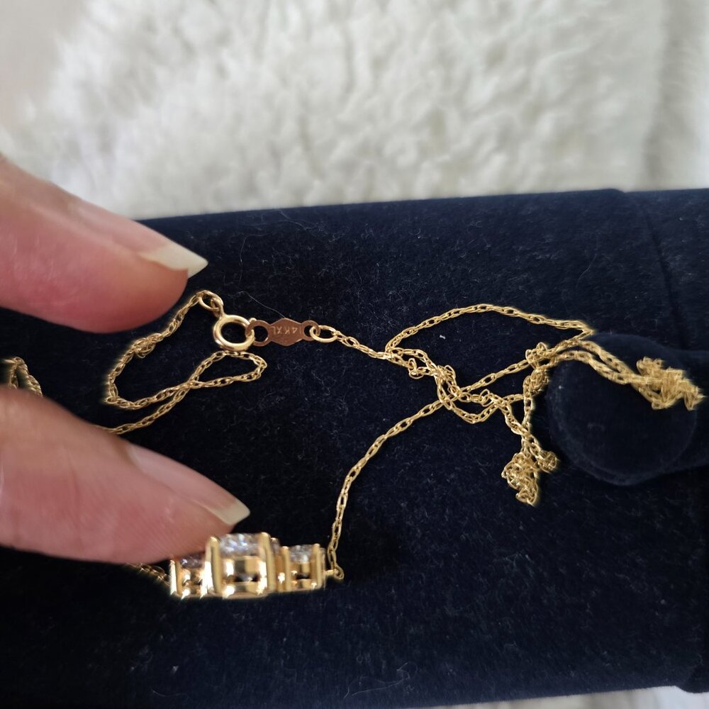 Solid 14k Diamonique DQCZ Three Stone Necklace - Picture 7 of 11